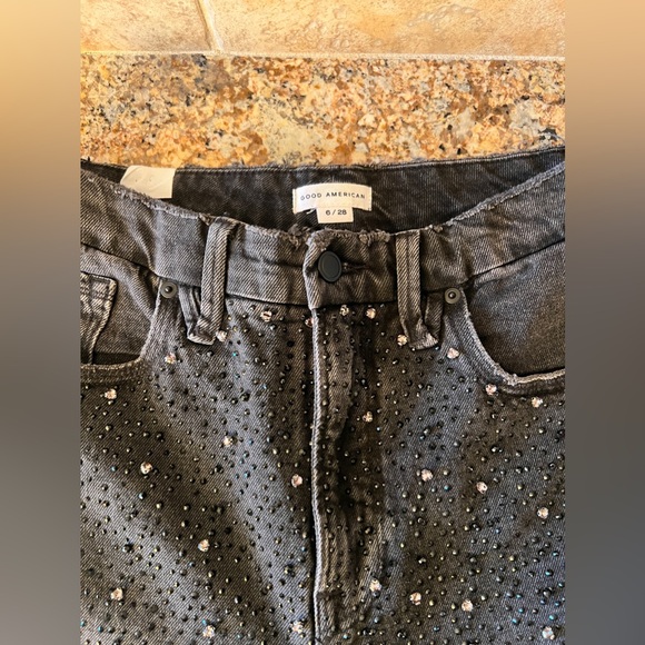 NWT Good American Good Icon Embellished High Rise Straight Leg Jeans - Picture 5 of 6